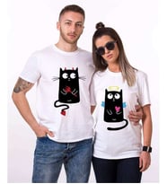 Tshirthane Angel Cat Devil Cat Sevgili Kombinleri Tshirt Kombini (Tek Ürün Fiyatıdır.)
