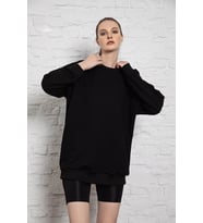 MyBen Unisex Uzun Kollu Siyah Oversize Sweatshirt İRF051