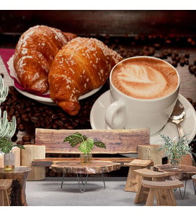 Kahve Kruvasan Cafe Duvar Kağıdı Baskı