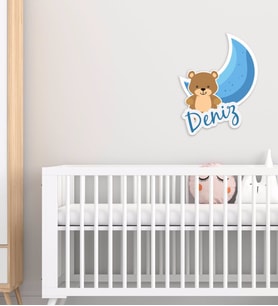 BK Gift Kişiye Özel Sevimli Ayıcık Tasarımlı Çocuk Odası Ahşap Duvar Süsü-1 (Beyaz)
