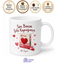 Sen Benim Şifa Kaynağımsın İlaç Kutusu Kalp Temalı Esprili Aşk Kupası Hediye