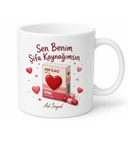 Sen Benim Şifa Kaynağımsın İlaç Kutusu Kalp Temalı Esprili Aşk Kupası Hediye