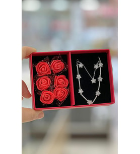 Gümüş özel kutusunda yıldız model küpe kolye bileklik set