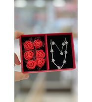 Gümüş özel kutusunda yıldız model küpe kolye bileklik set