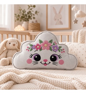 BK Gift Sevimli Yüz Tasarımlı Gri Bulut Yastık-2 - Bebek ve Çocuk Odası Dekoratif Yastık 34,5x22 cm