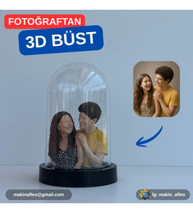 Fanus İçinde Kişiye Özel 3D 2 Kişilik Büst (7cm)