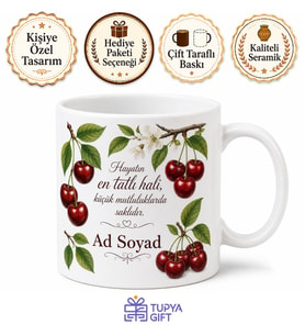 Vişne Temalı Baskılı Kupa Bardak Özel Tasarım Hediye Porselen Mug