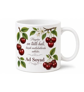 Vişne Temalı Baskılı Kupa Bardak Özel Tasarım Hediye Porselen Mug