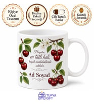 Vişne Temalı Baskılı Kupa Bardak Özel Tasarım Hediye Porselen Mug