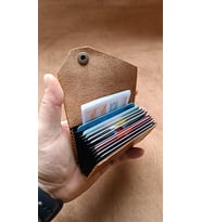 Hakiki Deri Unisex Akordiyon 10 Bölmeli Minimal Tasarım Kartlık (Taba)