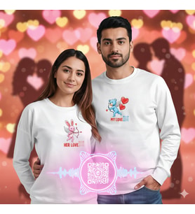Sevgililer Günü Özel QR kod okut Aşkını ilan et sürpriz yap!Kombin, 2 Ürün Bisiklet Yaka Sweatshirt (Beyaz)