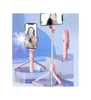 Led Işıklı Bluetooth Selfie Çubuğu Kablosuz Tripod Monopod Pembe