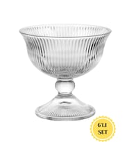 Çizgi Desen Dondurma - Tatlı - Çerez Cam Kase Takımı - 6 Adet - 180 ml. (Şeffaf)