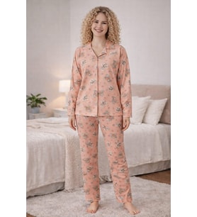 Kadın 0431 Uzun Kol Süet Pijama Takımı