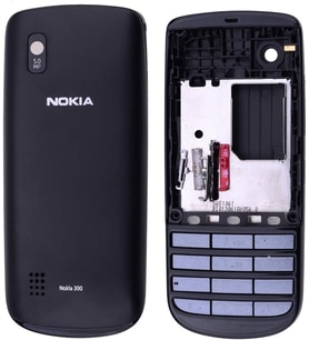 Nokia Asha 300 Kasa Kapak Tuş Takımı N300 Uyumlu Siyah Renk Orta Kasa Ön Kapak Arka Kapak