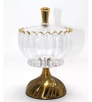 Metal Ayaklı Kristal Cam Şekerlik Gold Detaylı Sunumluk Alk4871