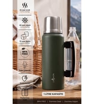 1 Lt. Paslanmaz Çelik Termos Katlanır Kulp Sızdırmaz 24 Saat Sıcak 48 Saat Soğuk BPA Free