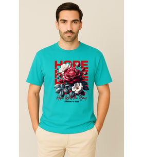 Erkek - Kadın %100 Pamuk Hope Gül Desenli Baskılı Yarım Kollu Bisiklet Yaka T-Shirt