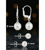 İnci Gümüş Küpe Seti 2'li - (8mm Kancalı, 4mm Vidalı)