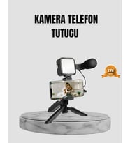 Telefon Video Çekim Kiti LED Aydınlatma Mikrofon Tripodlu Tam Set