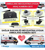 Ambulans Mevzuatına Uygun 2 Kameralı 8 Kanal Mobil NVR 500 GB 7 inç Monitörlü Tak Kullan Set