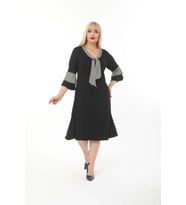 Kadın Büyük Beden Kravat Desenli Siyah Midi Elbise