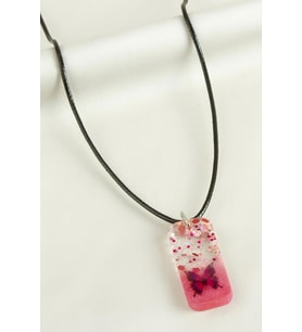 Kelebek Dikdörtgen Epoksi Kolye (Pembe)