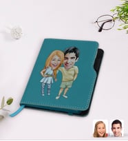 BK Gift Kişiye Özel Sevgililer Karikatürlü Turkuaz Termo Deri Defter-98