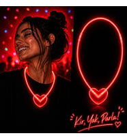Neon Işıklı Fosforlu Kalp Parti Kolyesi Kırmızı Renk