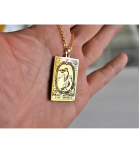 Altın Kaplama The World Tarot Gümüş Kolye