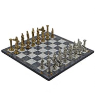 Gifthome Metal Satranç Takımı/Seti,Büyük,Pegasus,Parlak ve Gri Mermer Desenli Satranç Tahtası (Çok Renkli)