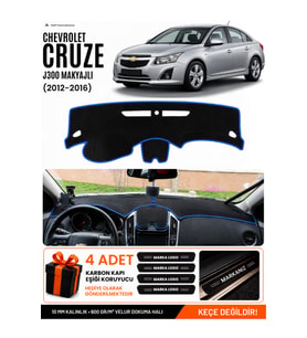 CHEVROLET CRUZE J300 MAKYAJLI (2012-2016) Uyumlu Torpido Örtüsü Torpido Kılıfı - Siyah Mavi