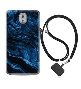 Samsung Note 3 4 5 8 9 20 Ultra 10 Lite Kılıf Boyun Askılı Silikon Blue MArble 1379