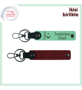 Sade Şıklıkta Anlam Yüklü Hediye, Ayyıldız ve Türkiye Temalı İsimli 2’li Anahtarlık, Yeşil-Bordo