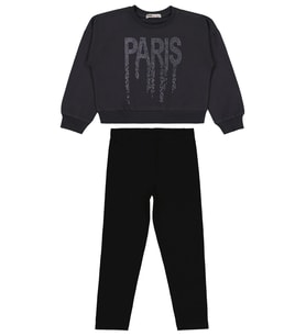 Civil Girls Paris Taş Baskılı 6-9 Yaş Takım - Gri