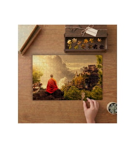 Meditasyon Yapan Budist Tasarımı 240 parça Ahşap Puzzle Ahşap Kutuda MP05574