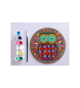 AHŞAP MANDALA 20x20 cm DAİRE MDF üzerine UV baskı modeller- DESENLİ BAYKUŞ Mandala Set Boyama