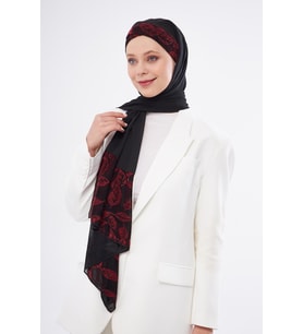 Bordo Çapraz Arkadan Bağlamalı Şal Şifon Çiçek Desenli 2330_16