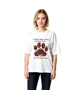 Kadının Kitap ve Köpek İhtiyacı Baskılı Kadın Oversize Tişört