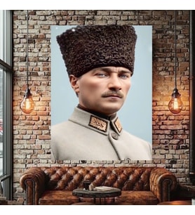 BEYAZ SUBAY ÜNÜFORMASI İLE ASKER ATATÜRK KANVAS TABLO EV DUVAR SALON OFİS DÜKKAN İŞ YERİ HEDİYELİK DEKARASYON SÜSÜ (Çok Renkli)