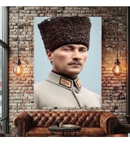 BEYAZ SUBAY ÜNÜFORMASI İLE ASKER ATATÜRK KANVAS TABLO EV DUVAR SALON OFİS DÜKKAN İŞ YERİ HEDİYELİK DEKARASYON SÜSÜ (Çok Renkli)