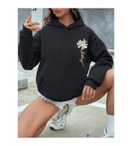Unisex Papatya Baskılı Tasarım Oversize Sweatshirt (Siyah)