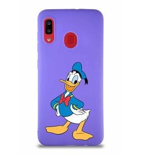 Samsung Galaxy A30 Soft Premier Kapak Donald Duck-C Tasarımlı Silikon Kılıf - Mor (Şeffaf)