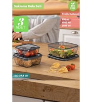 3’lü Kare Saklama Kabı Seti Erzak Kabı Buzdolabı Kabı Bpa Free
