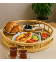 Premium Bambu Serisi 35 cm Çitli Yuvarlak Tepsi