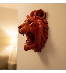 Dekoratif Asılabilir Aslan Başı 3d Duvar Heykeli Gold Red 20x21 Cm