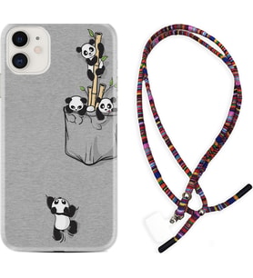 Apple iPhone 11 12 13 Mini Kılıf Boyun Asklı Rasta Silikon Pandalar 1798