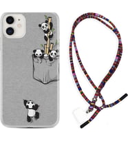 Apple iPhone 11 12 13 Mini Kılıf Boyun Asklı Rasta Silikon Pandalar 1798