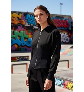 Kadın Kapüşonlu Düşük Kol Uzun Kollu Fitted Örme Sweatshirt Fonksiyonel Dayanıklı Kaliteli