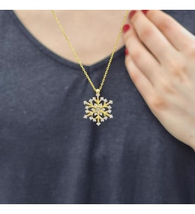 Büyük Kristal Kartanesi Gold Kaplama 925 Ayar Zirkon Taşlı Gümüş Kolye (Karışık)